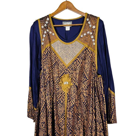Molato Dress Shell Accents Geo Print Long Sleeve Knit Jersey Embroider Africa- L - Picture 2 of 8